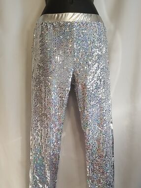 Silver Sequin Leggings - Sparkle High-Waist Stretch Pants